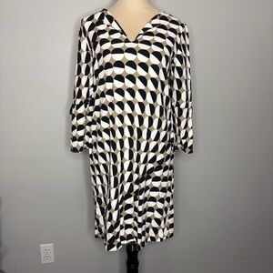 Lafayette 148 NY Dress Size P (6/8) Geometric Pattern Circle 3/4 Sleeve Pockets